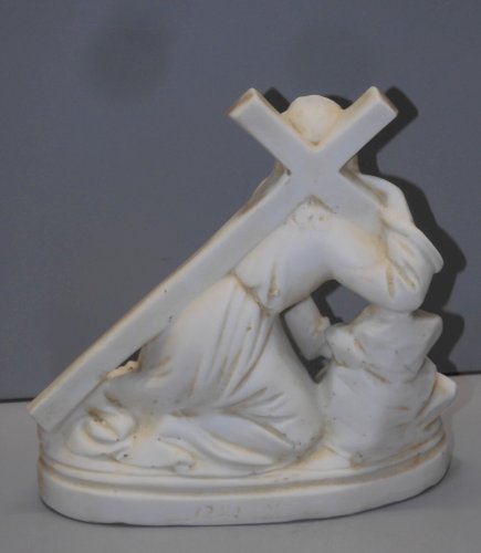 -ANCIEN CALVAIRE BISCUIT BLANC CHRIST PORTANT SA CROIX COLLECTION RELIGION   D