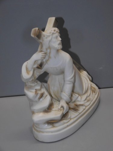 -ANCIEN CALVAIRE BISCUIT BLANC CHRIST PORTANT SA CROIX COLLECTION RELIGION   D