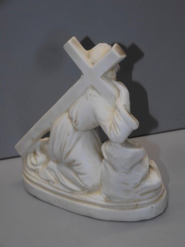-ANCIEN CALVAIRE BISCUIT BLANC CHRIST PORTANT SA CROIX COLLECTION RELIGION   D