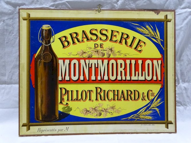 -ANCIEN CARTON PUBLICITAIRE BRASSERIE MONTMORILLON PILLOT RICHARD & Cie déco