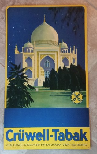 Ancien carton publicitaire Cruwell tabac Taj Mahal Inde Publicité Vintage