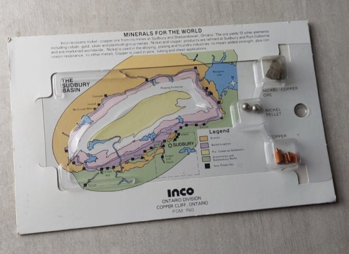 Ancien carton publicitaire, Minerals for the Worlds, Inco Ontario ^