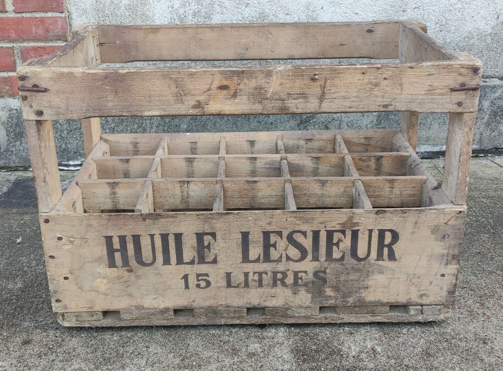 Ancien Casier en bois Bouteilles huile LESIEUR porte bouteilles bois