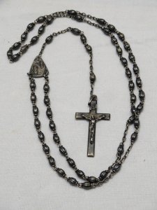 - ANCIENT SILVER ROSARY Crab Mark SOUVENIR from LOURDES RELIGION JESUS D
