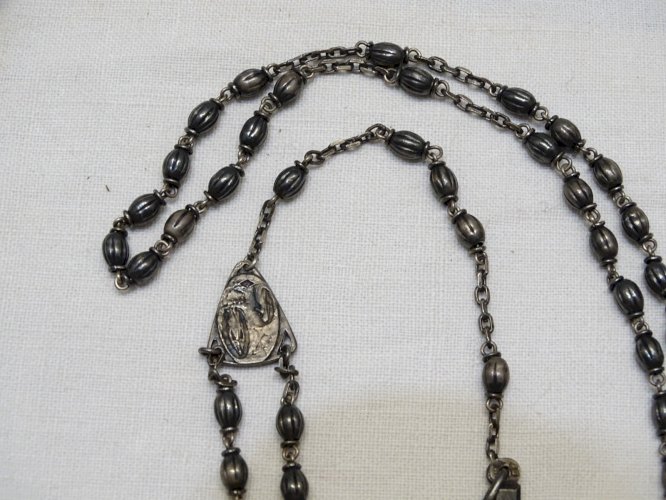 -ANCIEN CHAPELET ARGENT Poinçon Crabe SOUVENIR de LOURDES  RELIGION JESUS    D