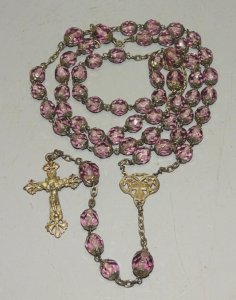 -ANCIEN CHAPELET CROIX EN ARGENT Poinçon Tête Sanglier et Orfèvre perles Verre D