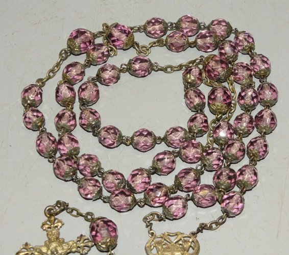 -ANCIEN CHAPELET CROIX EN ARGENT Poinçon Tête Sanglier et Orfèvre perles Verre D