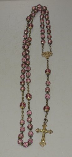 -ANCIEN CHAPELET CROIX EN ARGENT Poinçon Tête Sanglier et Orfèvre perles Verre D