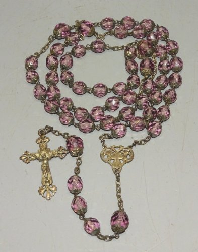 -ANCIEN CHAPELET CROIX EN ARGENT Poinçon Tête Sanglier et Orfèvre perles Verre D