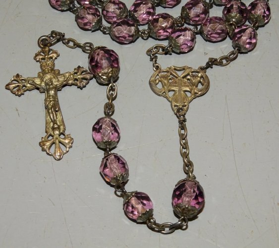 -ANCIEN CHAPELET CROIX EN ARGENT Poinçon Tête Sanglier et Orfèvre perles Verre D