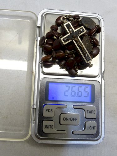 -ANCIEN CHAPELET CROIX RELIQUAIRE AVEC TERRE DES CATACOMBES ROMA JESUS   D