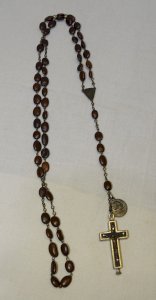 -ANCIEN CHAPELET CROIX RELIQUAIRE AVEC TERRE DES CATACOMBES ROMA JESUS