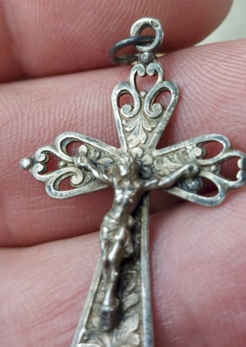 Ancien chapelet en perles de nacre et argent