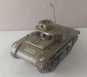 Old tank, lithographed tin, Chad, Joustra