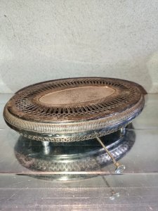 antique two-candle metal silvered warmer in good condition