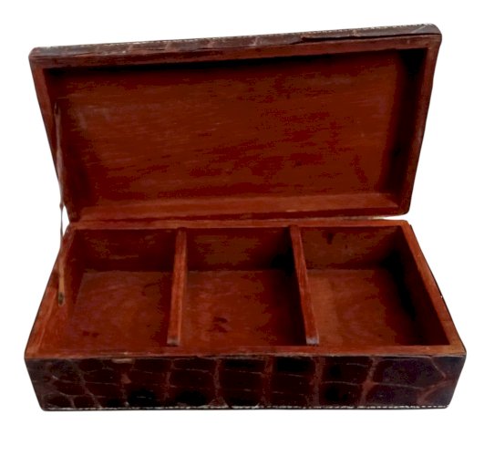 Ancien Coffret Boite À Compartiments peau écailles crocodile skin scales Old box