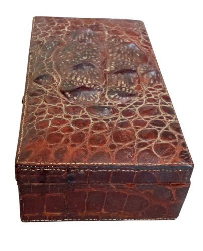 Ancien Coffret Boite À Compartiments peau écailles crocodile skin scales Old box
