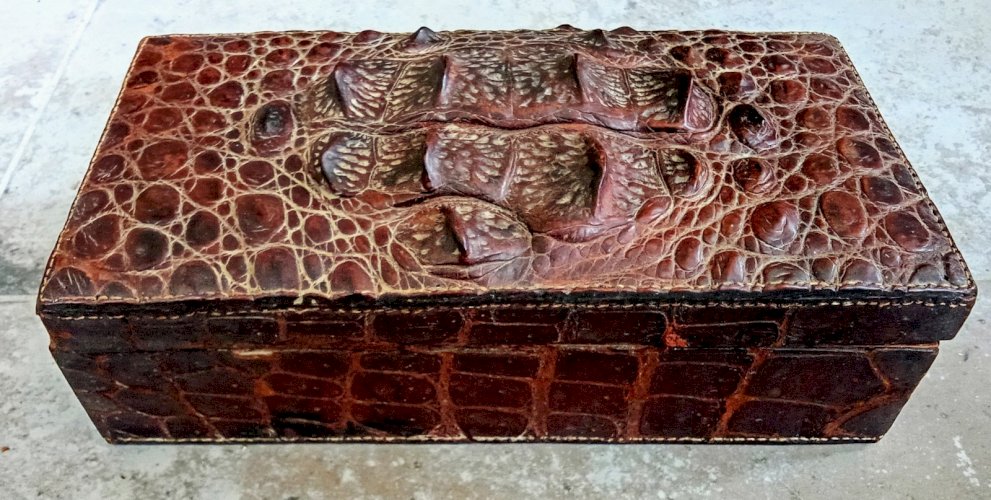 Ancien Coffret Boite À Compartiments peau écailles crocodile skin scales Old box