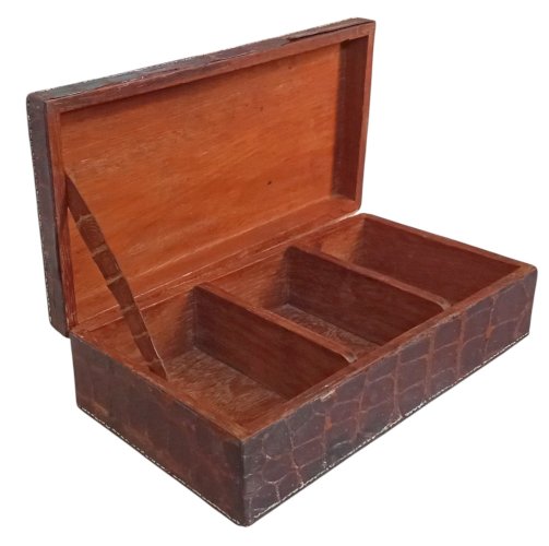 Ancien Coffret Boite À Compartiments peau écailles crocodile skin scales Old box