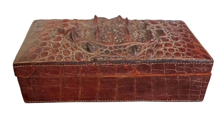 Ancien Coffret Boite À Compartiments peau écailles crocodile skin scales Old box