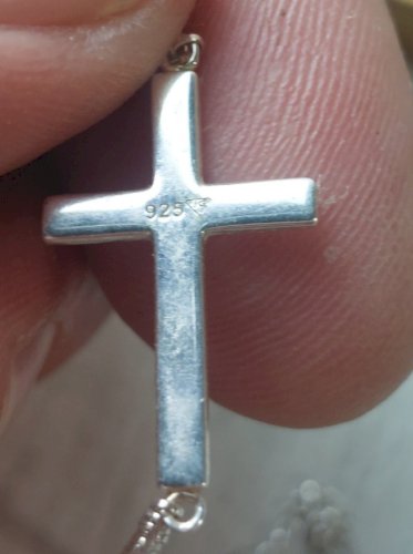 Ancien collier avec pendentif, croix latérale, en argent massif ^