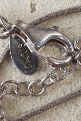 Ancien collier avec pendentif nacré et argent massif