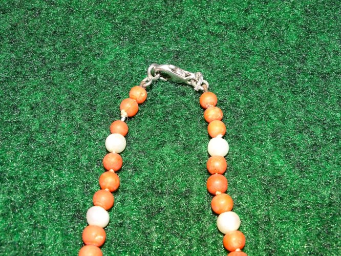 -ANCIEN COLLIER BOULES CORAIL & PERLES de CULTURE BIJOU VINTAGE COLLECTION   D