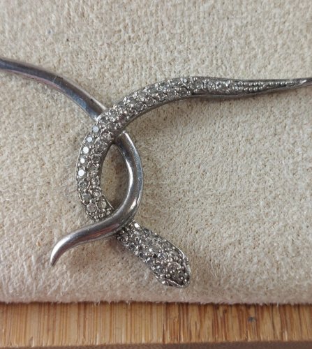 Ancien collier décor serpent, en argent massif, vintage