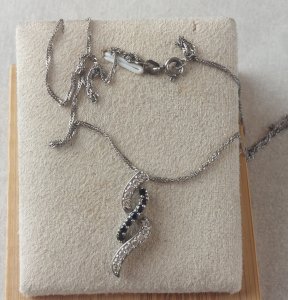 Old solid silver necklace, rhinestone decoration