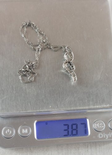 Ancien collier en argent massif, décor strass ^
