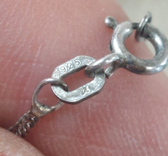 Ancien collier en argent massif, décor strass ^