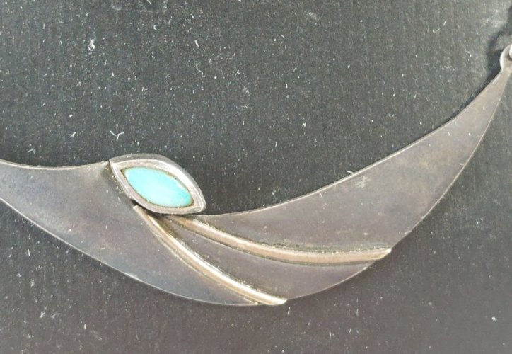Ancien collier, en argent massif, turquoise