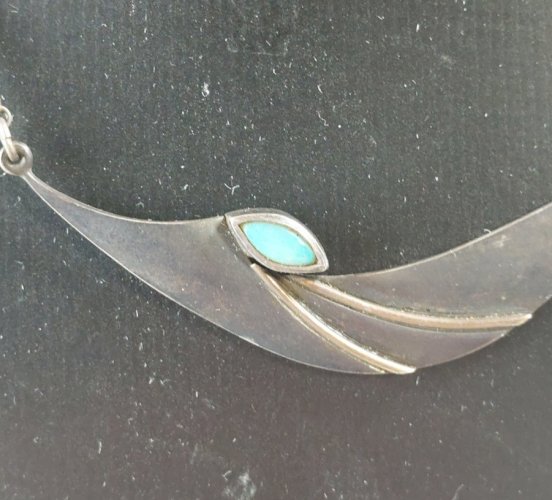 Ancien collier, en argent massif, turquoise