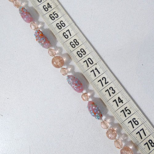 ancien collier perles de verre murano opaline rose mouchetée pépites vintage