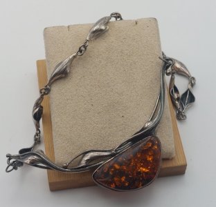 Antique necklace, Baltic amber and solid silver