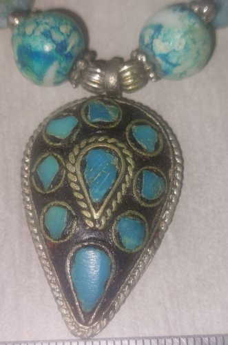 Ancien collier turquoise, style ethnique