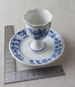 Old egg cup, Blue Onion decoration / made of Czechoslovak porcelain / Czech