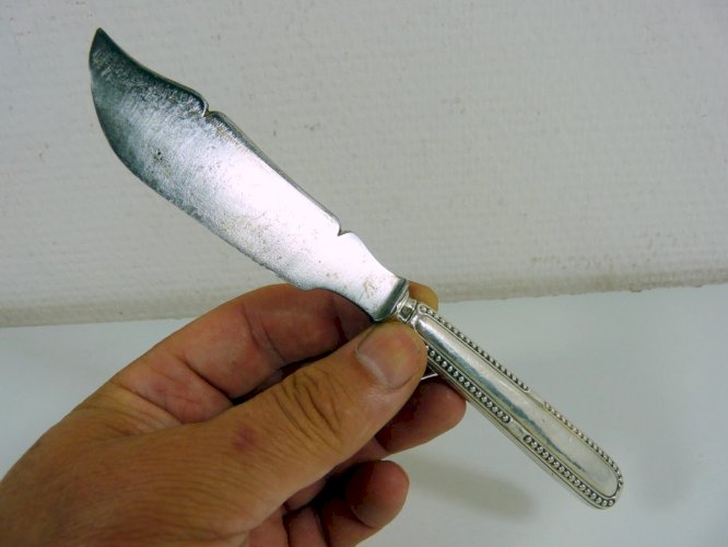 Ancien Couteau à Beurre Manche Argent Décor Perlé MO L.C. L - 19 cm