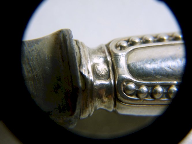 Ancien Couteau à Beurre Manche Argent Décor Perlé MO L.C. L - 19 cm