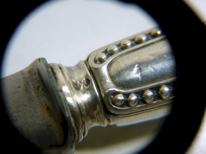 Ancien Couteau à Beurre Manche Argent Décor Perlé MO L.C. L - 19 cm