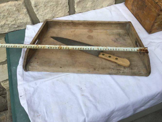 Ancien couteau de cuisine boucher vintage  manche en bois riveté 32 cm