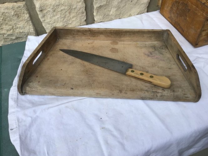Ancien couteau de cuisine boucher vintage  manche en bois riveté 32 cm