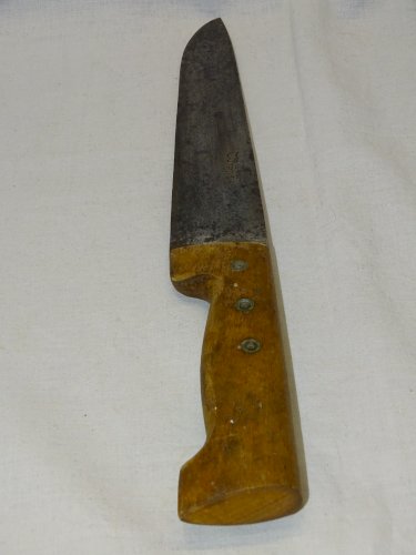 -ANCIEN COUTEAU de CUISINE MANCHE BOIS LAME GRAVEE LE SABOT FONTENILLE    D