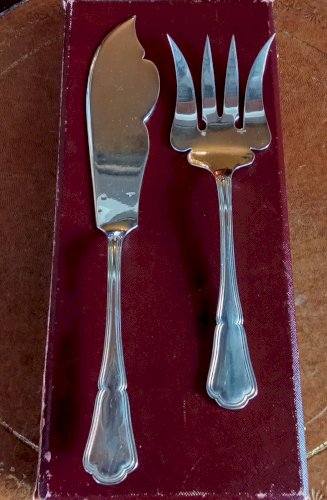 Ancien Couvert À Poisson Couvert De Service Ercuis Metal Argenté Modèle Victoria