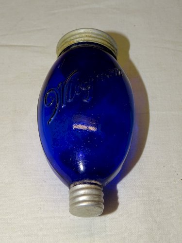 -ANCIEN CRACHOIR DE POCHE marqué MIGNON VERRE BLEU COBALT COLLECTION VITRINE   D