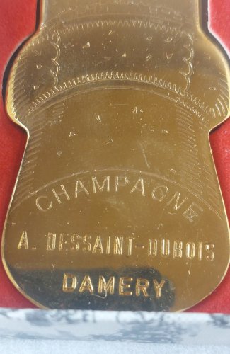 Ancien décapsuleur à champagne, doré à l'or fin, Dessaine - Dubois, Damery