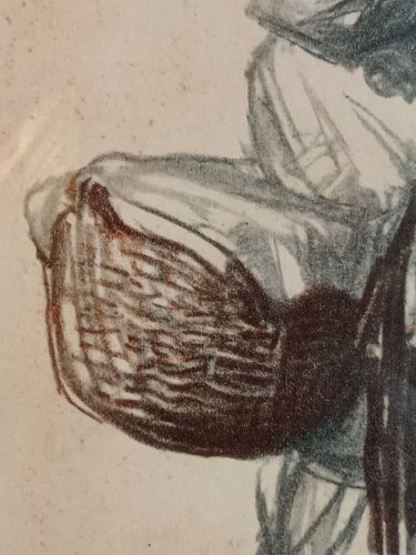 Ancien dessin Gravure Signé Léon Canniccioni Paysanne La Corse Art 20 Ème Siècle