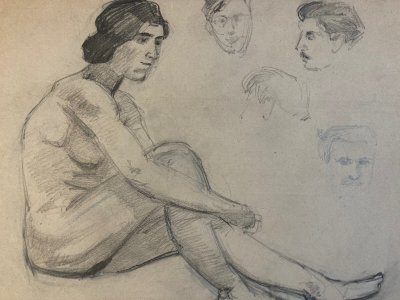 Ancien  Dessin Nu 1910 Crayon Papier Femme Erotique Art Déco Atelier Deco