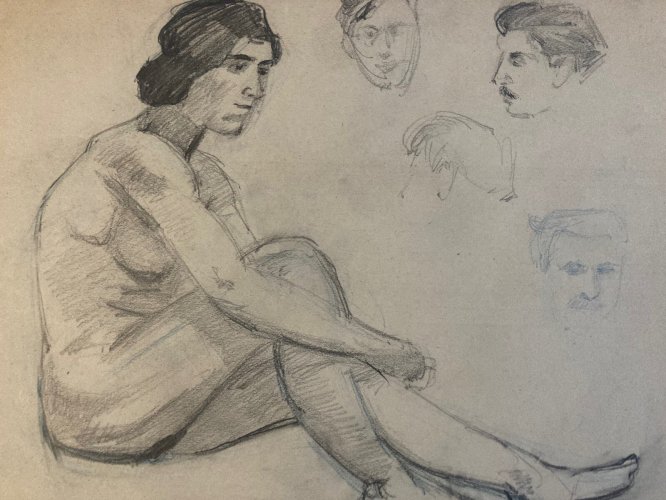 Ancien  Dessin Nu 1910 Crayon Papier Femme Erotique Art Déco Atelier Deco
