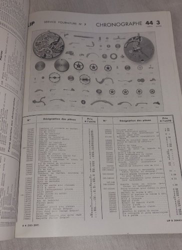 Ancien document technique, catalogue fournitures de montres Lip et Sam, 1936